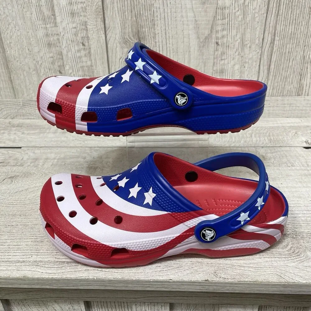 Crocs American Flag Clogs Men 8 Women 10 America Patriotic July 4th Red Blue New - Picture 2 of 10